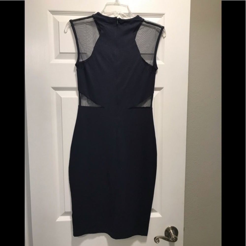 French Connection sheer cut out bodycon dress NAVY - Picture 3 of 5